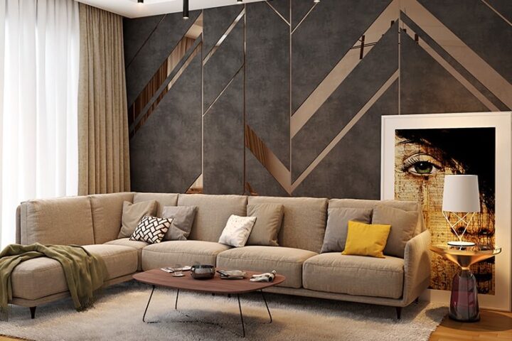 Living Room Sofa area with decorative wall panel